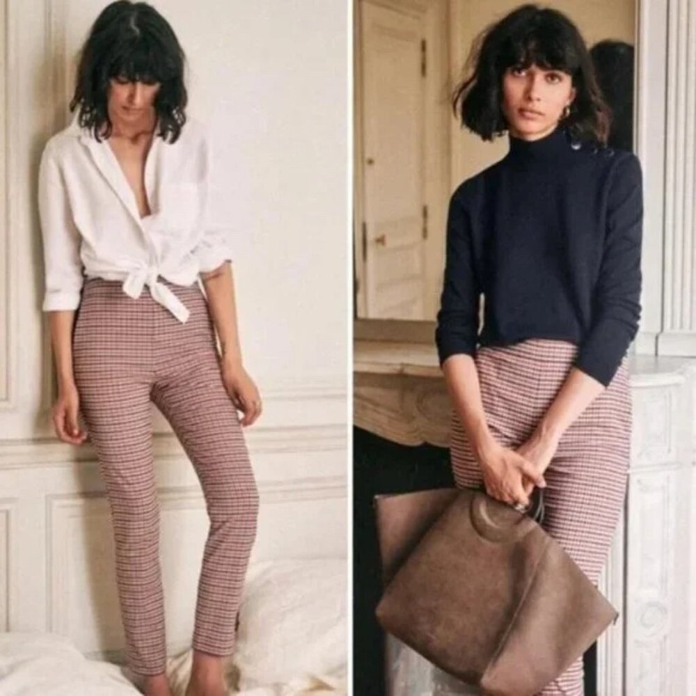 NWT Sezane Clara pants trousers 38 6 pants red navy white plaid